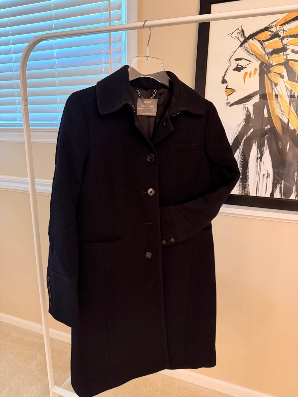 J. Crew Black Wool Pea Coat with Notched Collar